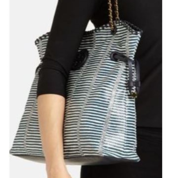 Tory Burch Marion Striped Patchwork Tote in Blue - Picture 4 of 4